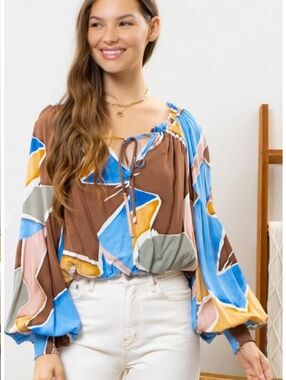 Blu Pepper Abstrait Peasant Blouse